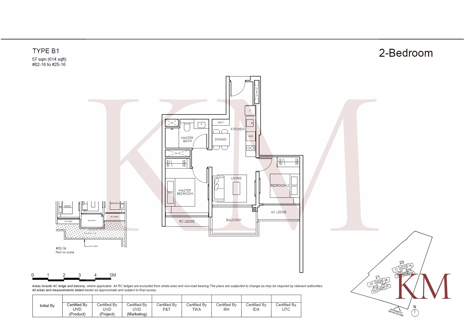 Amo Residence Type B1 floor plan, 2-bedroom