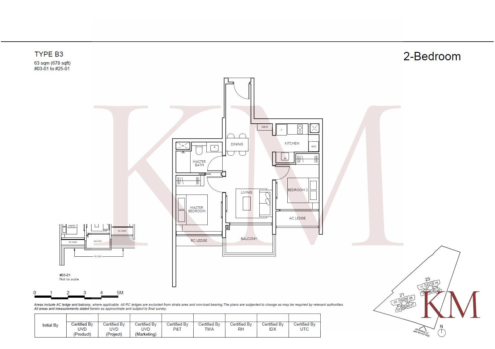 Amo Residence Type B3 floor plan, 2-bedroom