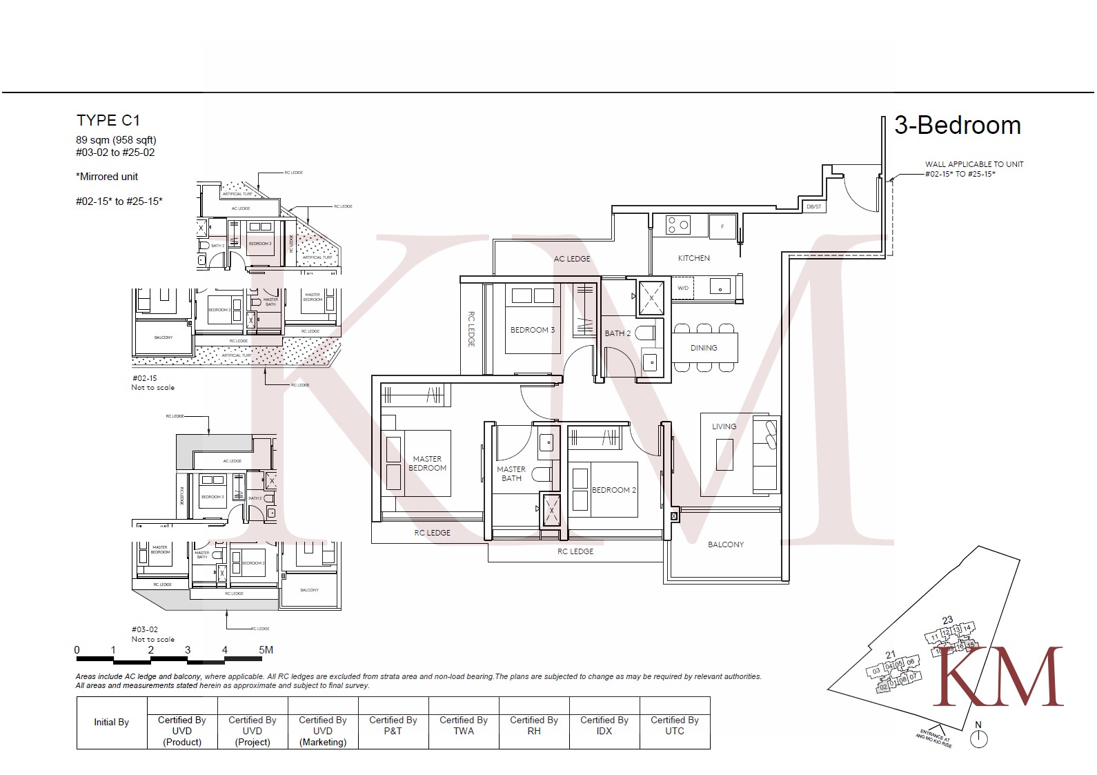 Amo Residence Type C1 floor plan, 3-bedroom