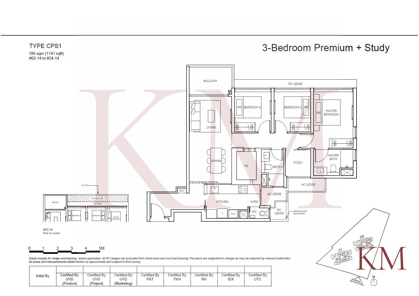 Amo Residence Type CPS1 floor plan, 3-bedroom