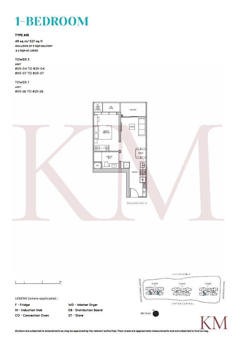 Lentor Modern Type A1S floor plan, 1-bedroom