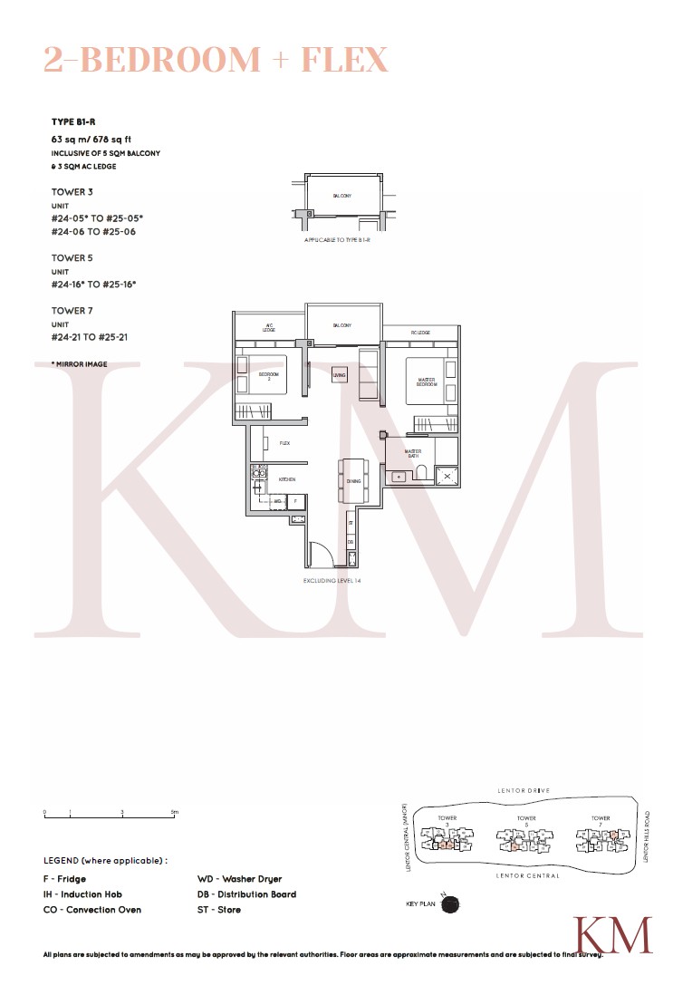 Lentor Modern Type B1-R floor plan, 2-bedroom