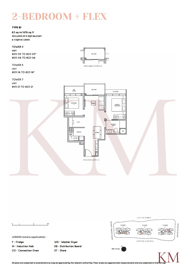 Lentor Modern Type B1 floor plan, 2-bedroom