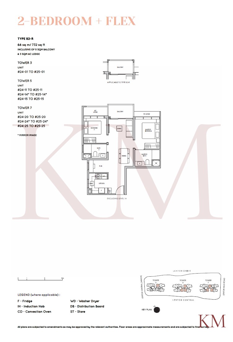 Lentor Modern Type B2-R floor plan, 2-bedroom