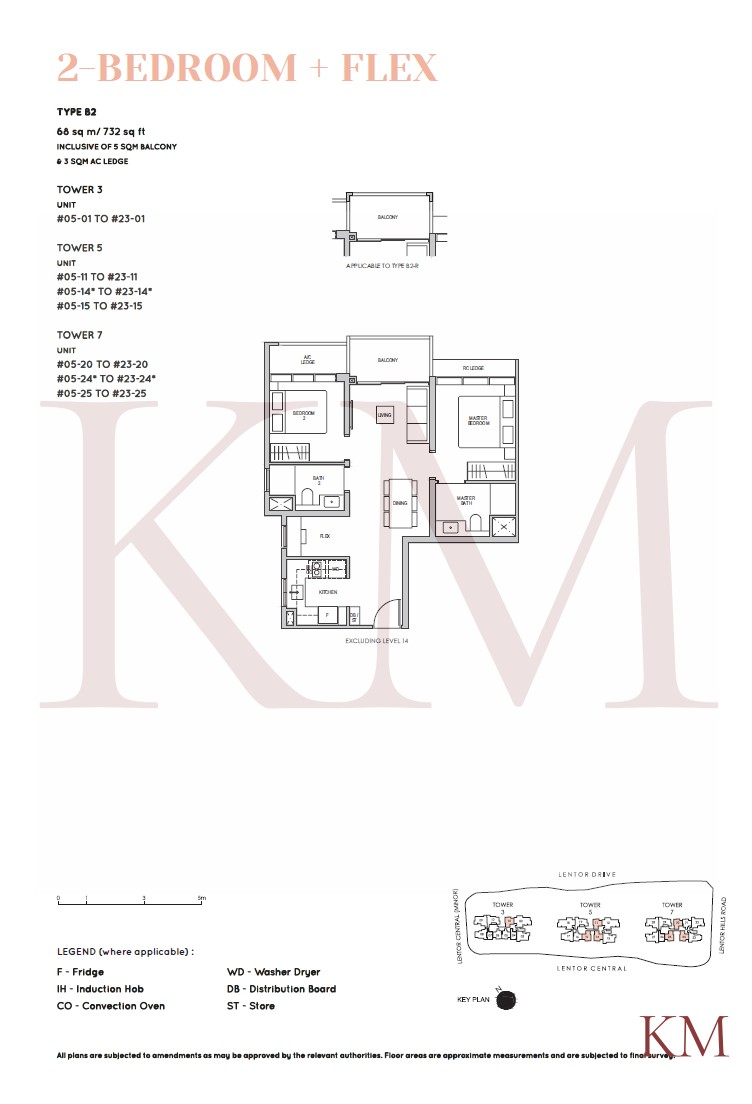 Lentor Modern Type B2 floor plan, 2-bedroom