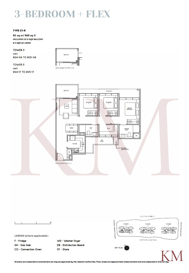 Lentor Modern Type C1-R floor plan, 3-bedroom