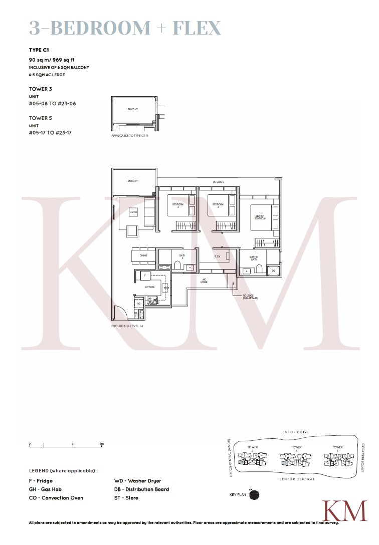 Lentor Modern Type C1 floor plan, 3-bedroom