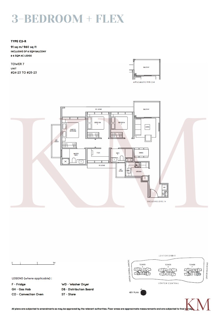 Lentor Modern Type C2-R floor plan, 3-bedroom