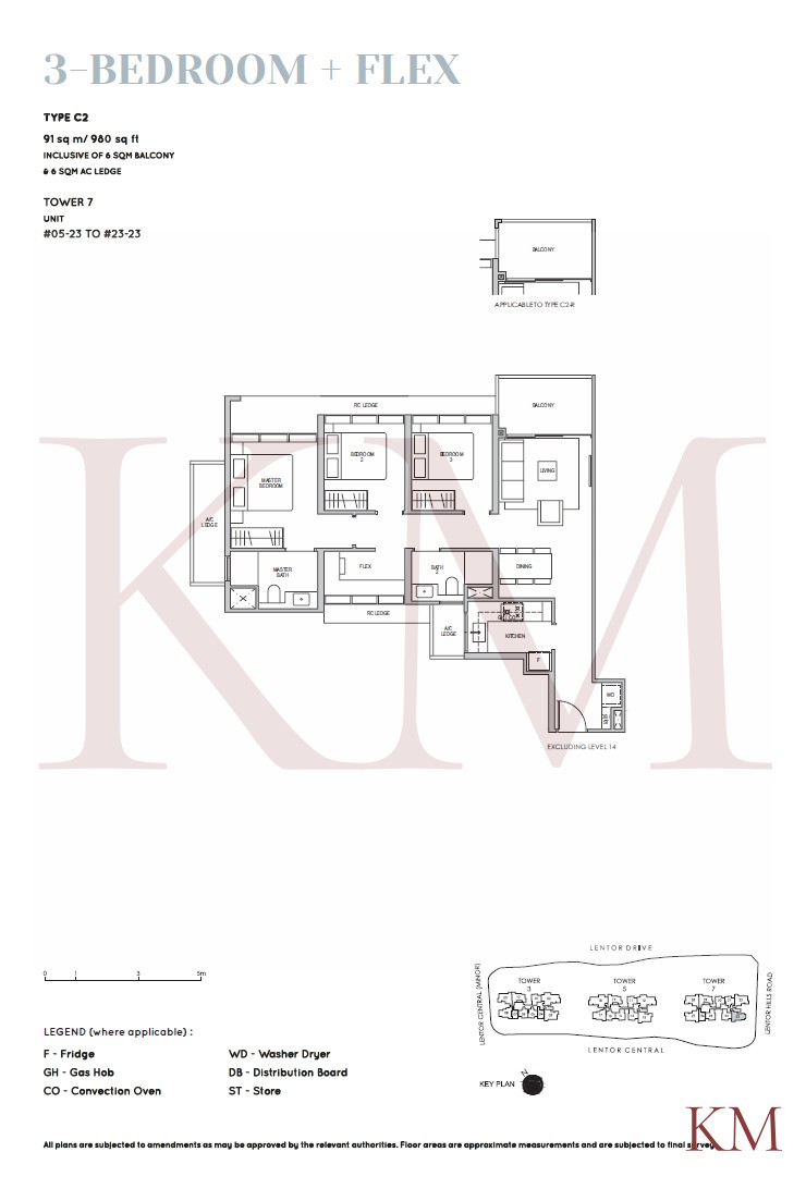 Lentor Modern Type C2 floor plan, 3-bedroom