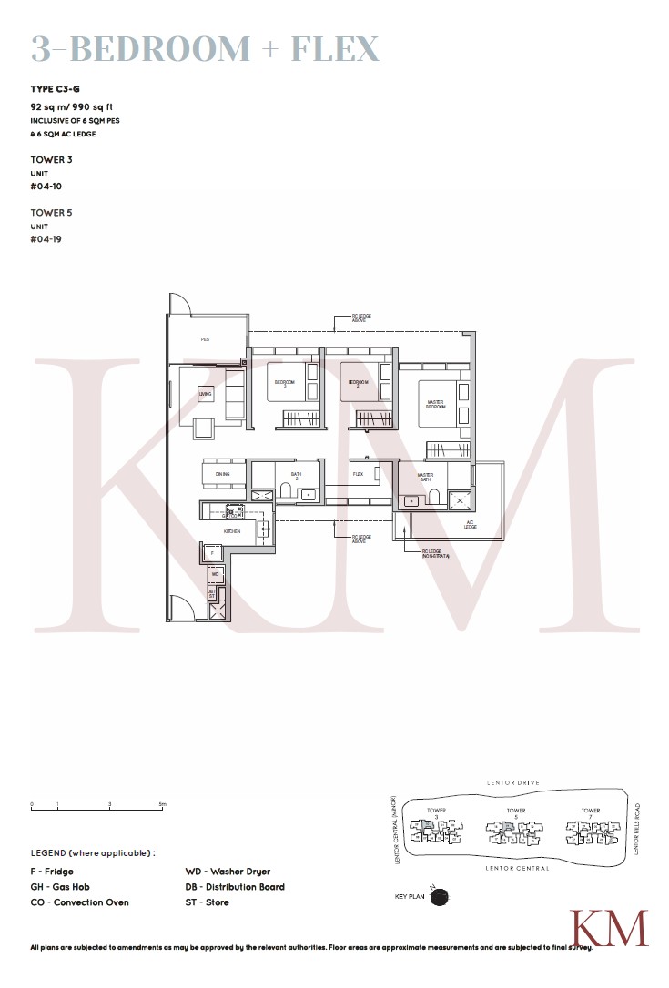 Lentor Modern Type C3-G floor plan, 3-bedroom