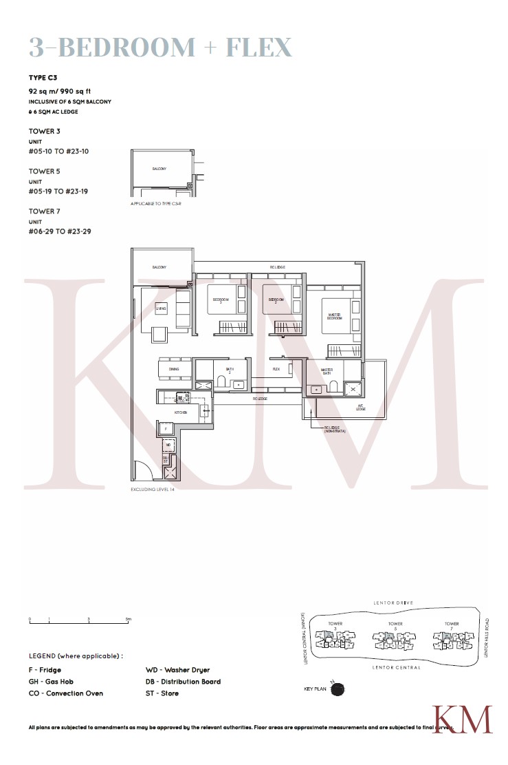 Lentor Modern Type C3 floor plan, 3-bedroom