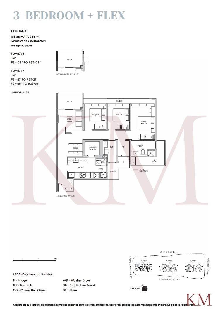 Lentor Modern Type C4-R floor plan, 3-bedroom