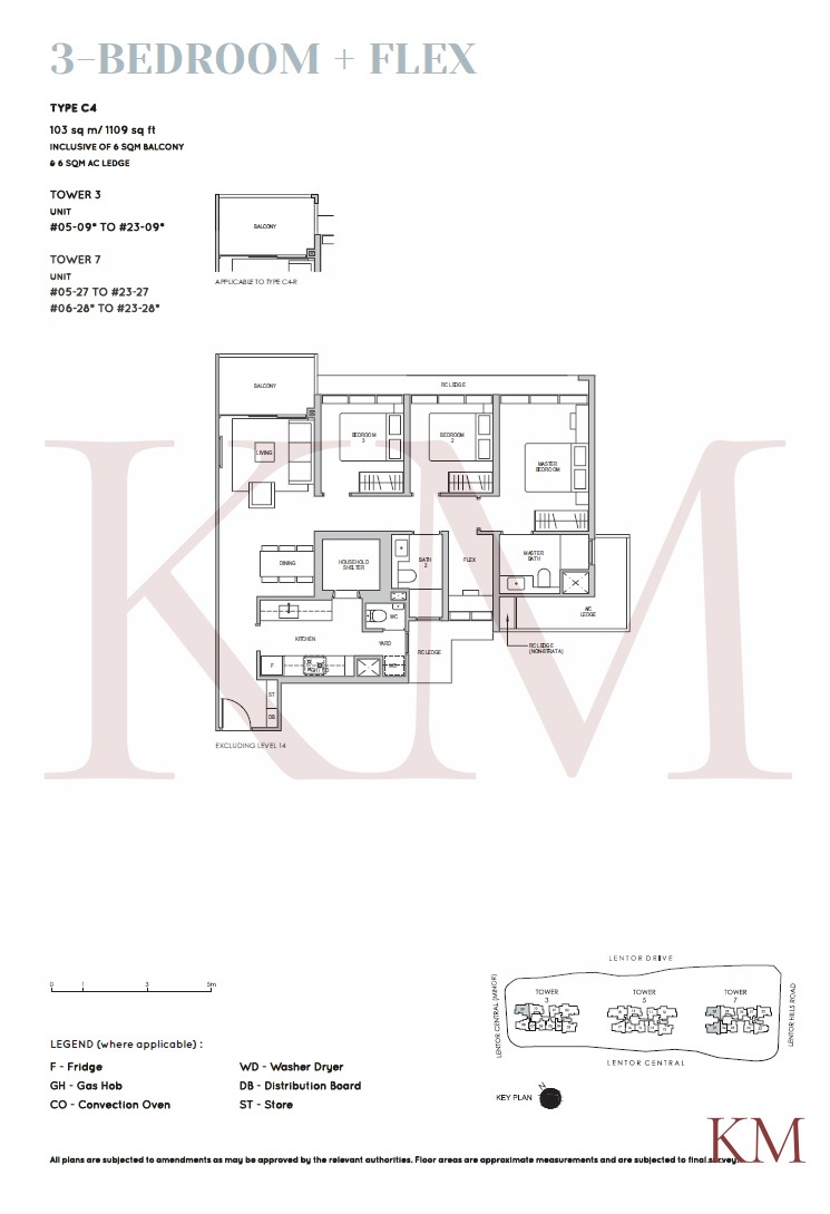 Lentor Modern Type C4 floor plan, 3-bedroom