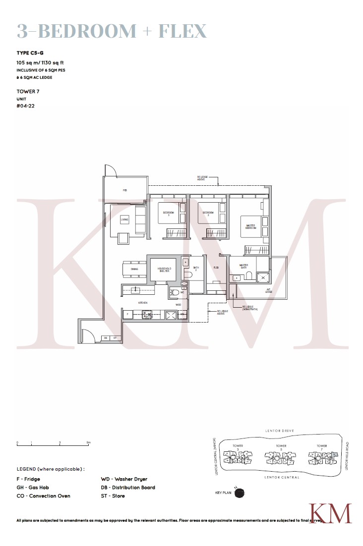 Lentor Modern Type C5-G floor plan, 3-bedroom