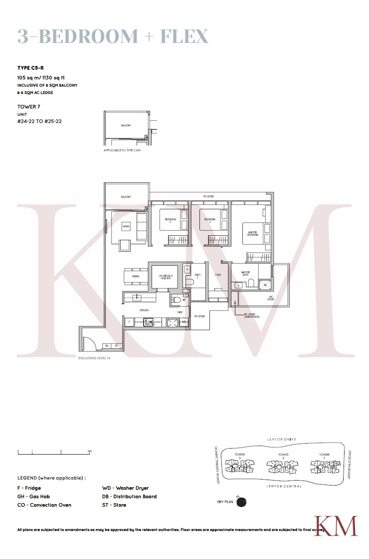 Lentor Modern Type C5-R floor plan, 3-bedroom