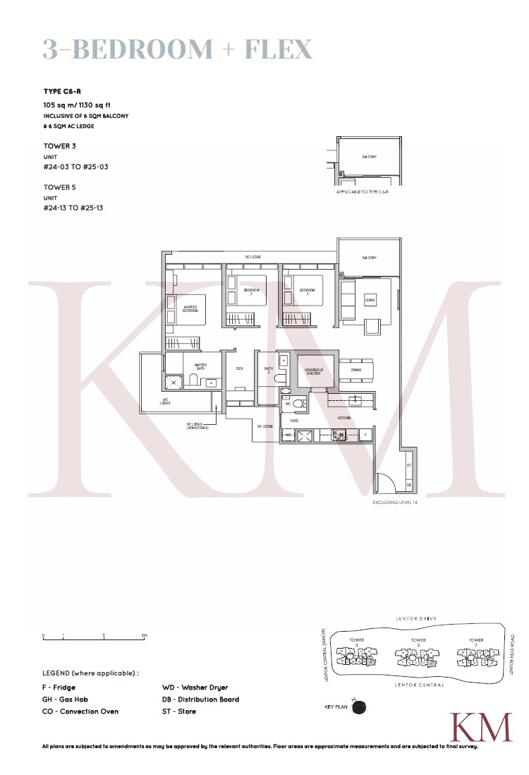 Lentor Modern Type C6-R floor plan, 3-bedroom