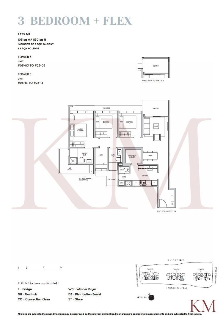 Lentor Modern Type C6 floor plan, 3-bedroom