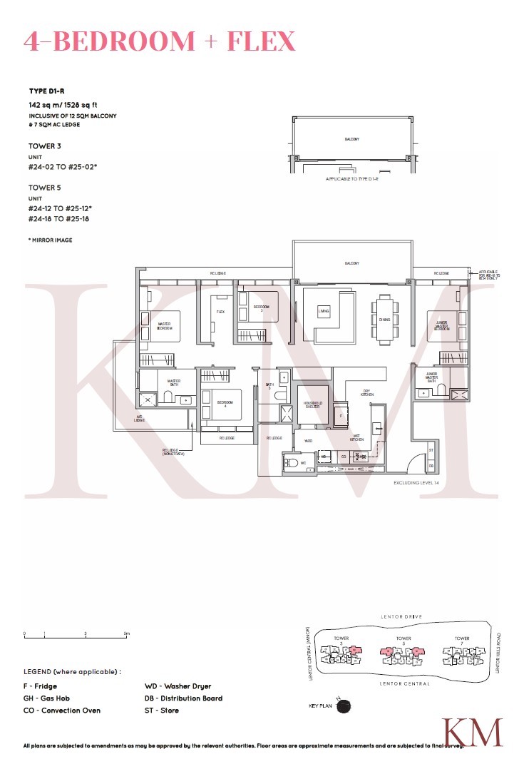 Lentor Modern Type D1-R floor plan, 4-bedroom