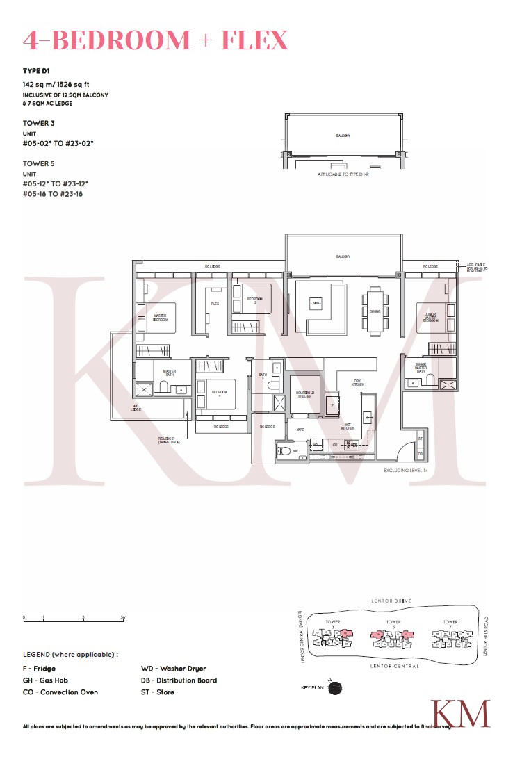 Lentor Modern Type D1 floor plan, 4-bedroom