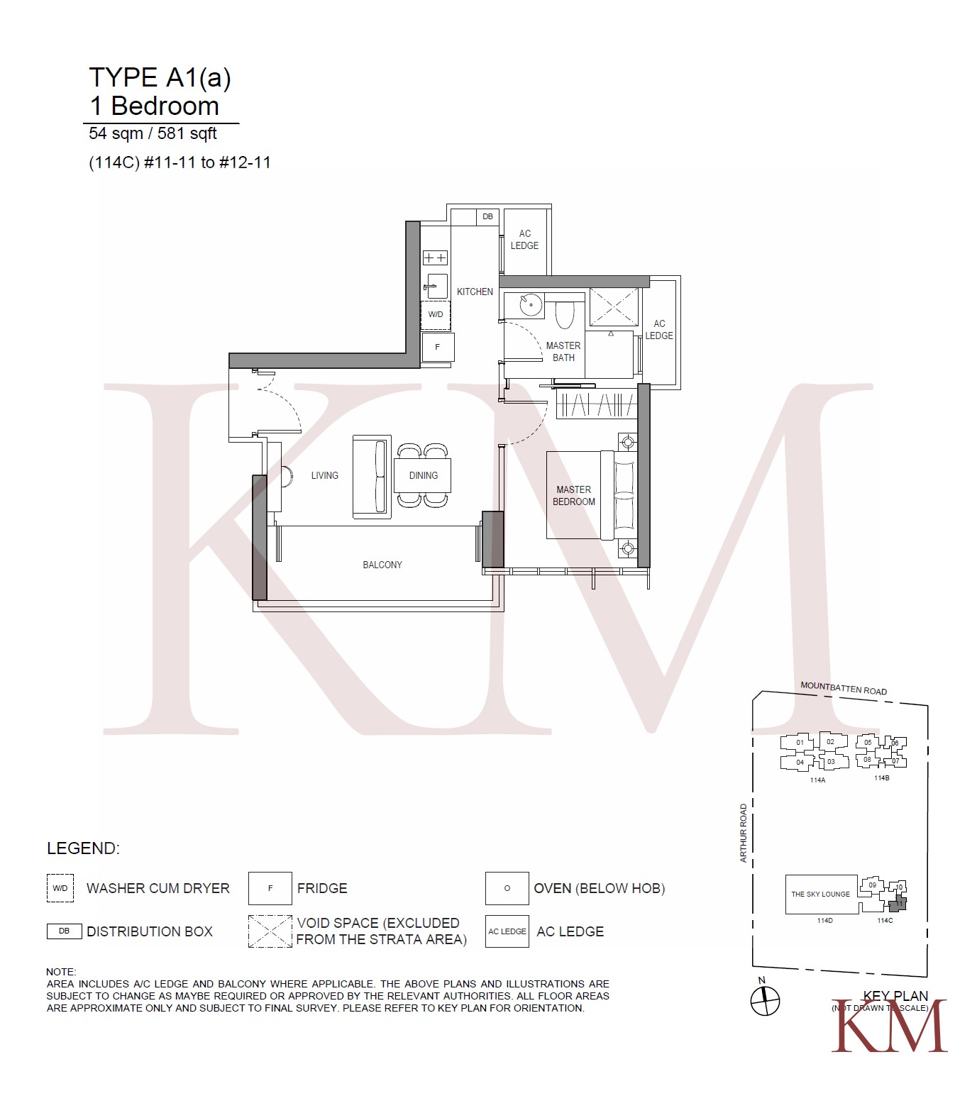 LIV@MB Type A1(a) floor plan, 1-bedroom
