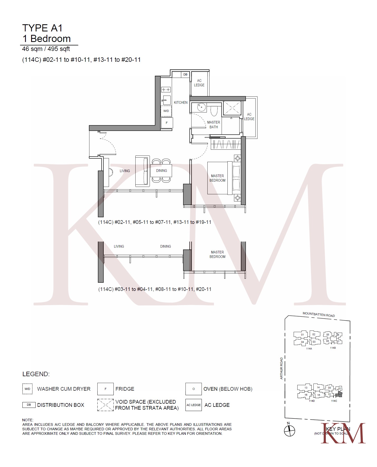 LIV@MB Type A1 floor plan, 1-bedroom