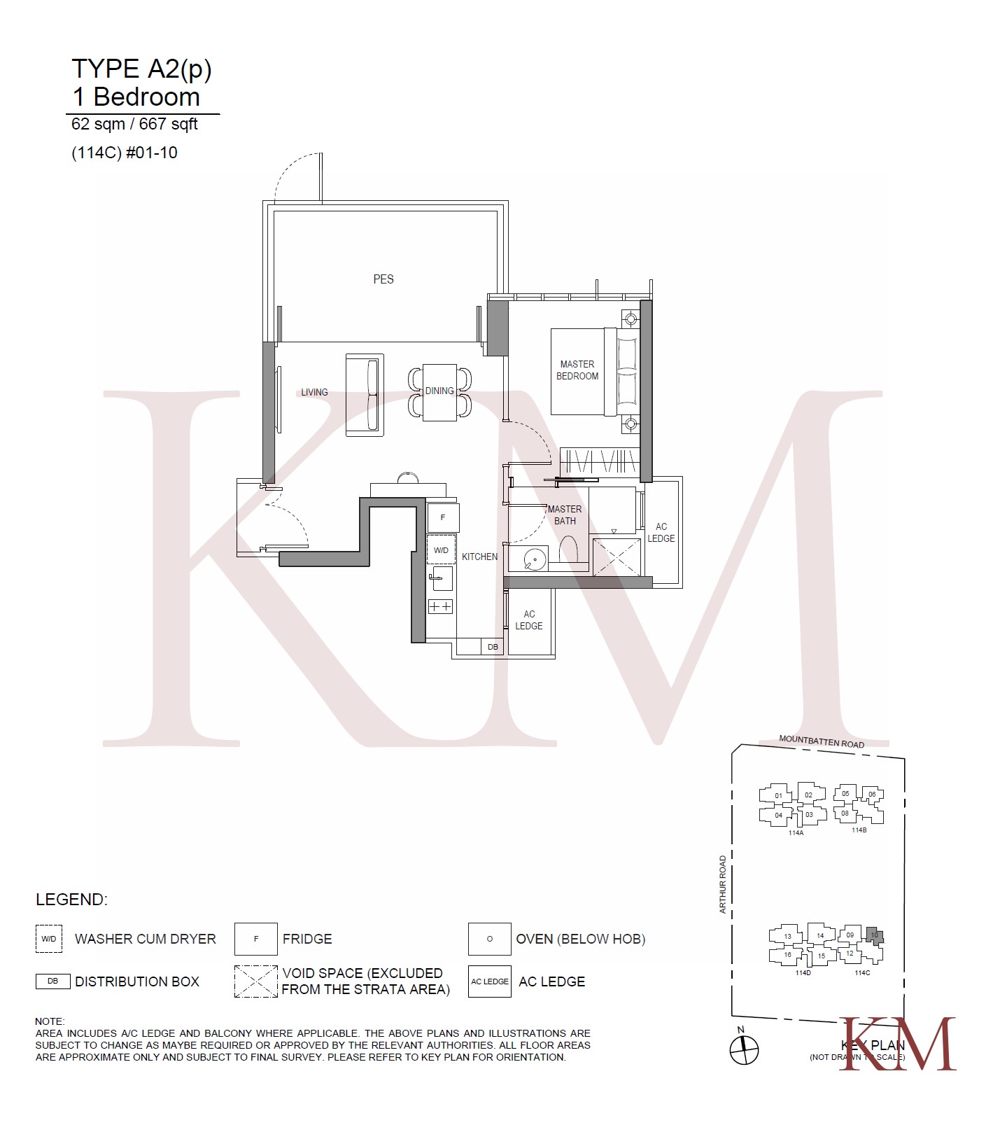 LIV@MB Type A2(p) floor plan, 1-bedroom