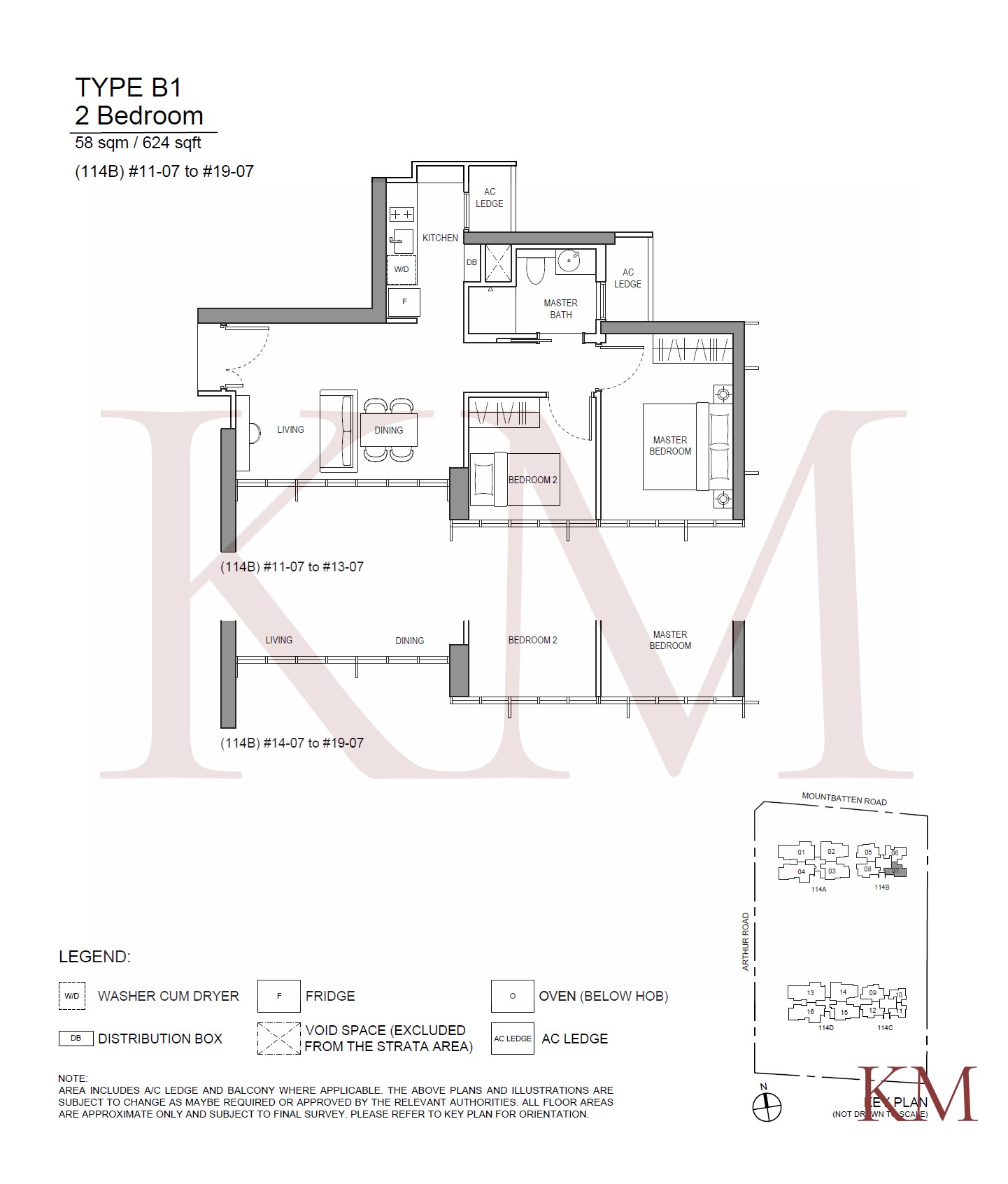 LIV@MB Type B1 floor plan, 2-bedroom