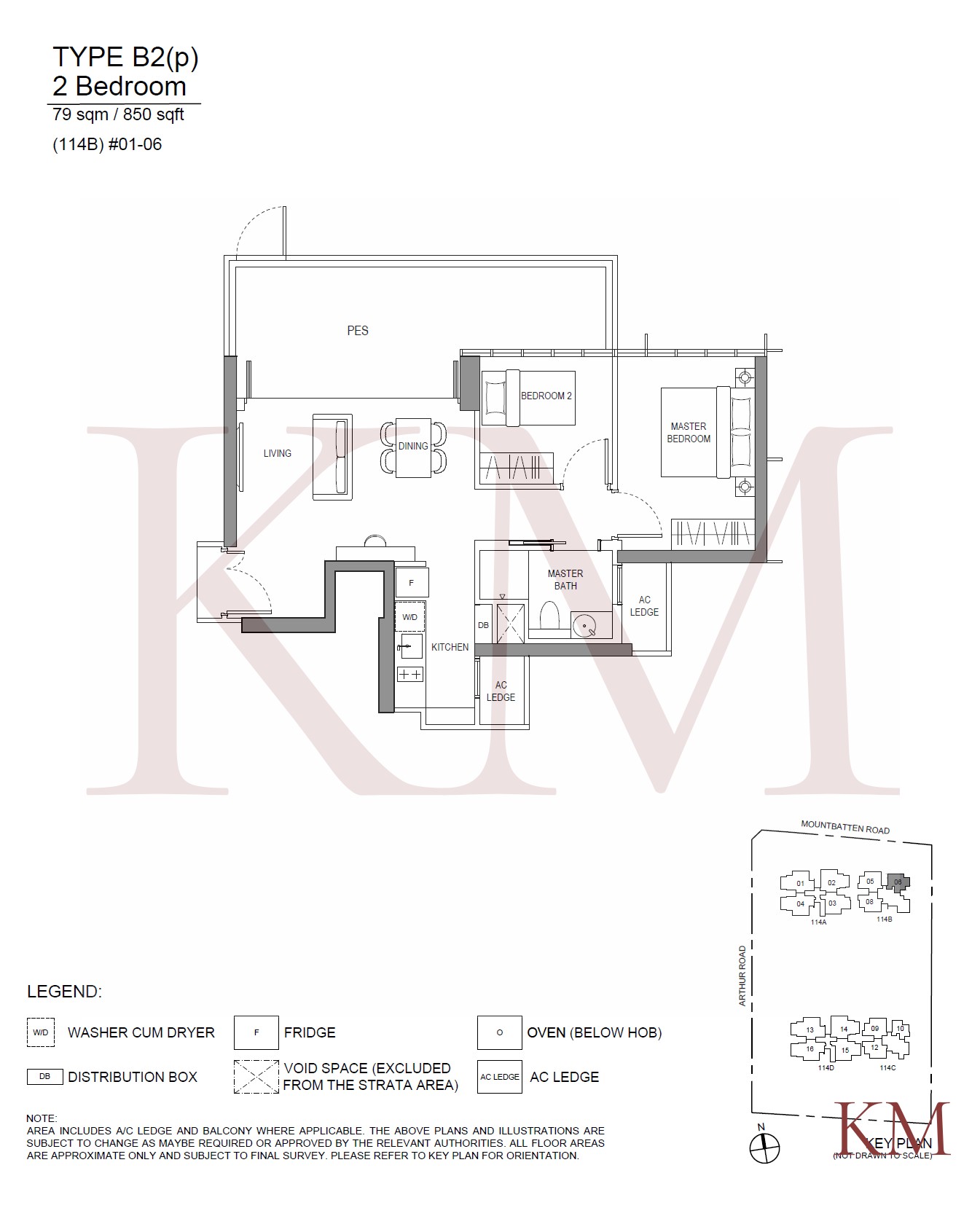LIV@MB Type B2(p) floor plan, 2-bedroom