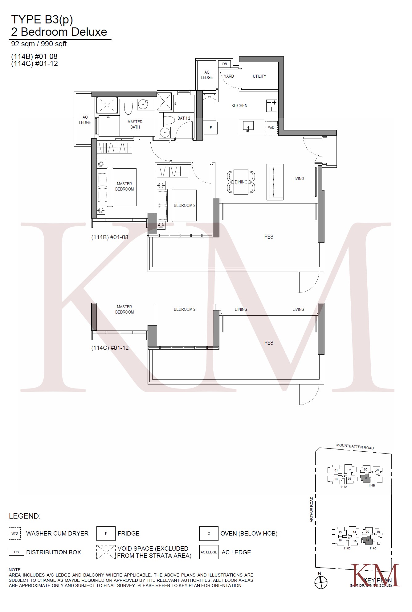 LIV@MB Type B3(p) floor plan, 2-bedroom