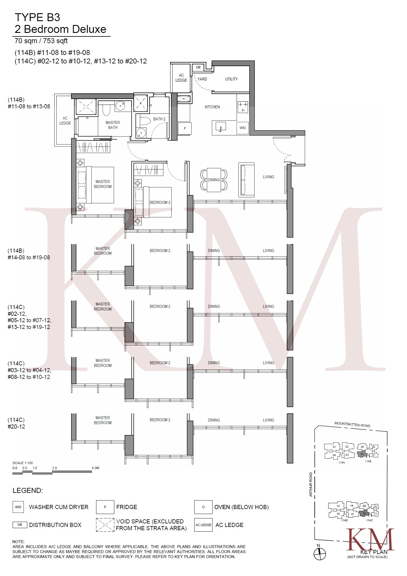 LIV@MB Type B3 floor plan, 2-bedroom