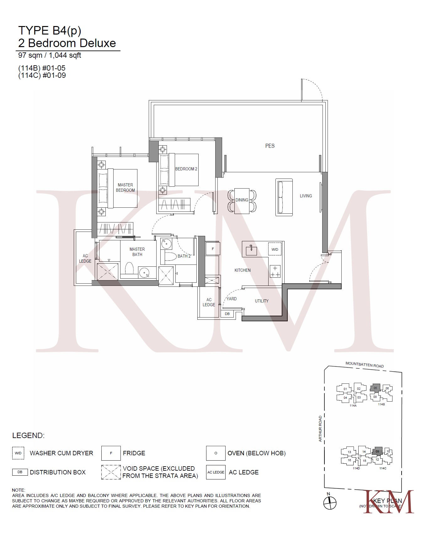 LIV@MB Type B4(p) floor plan, 2-bedroom