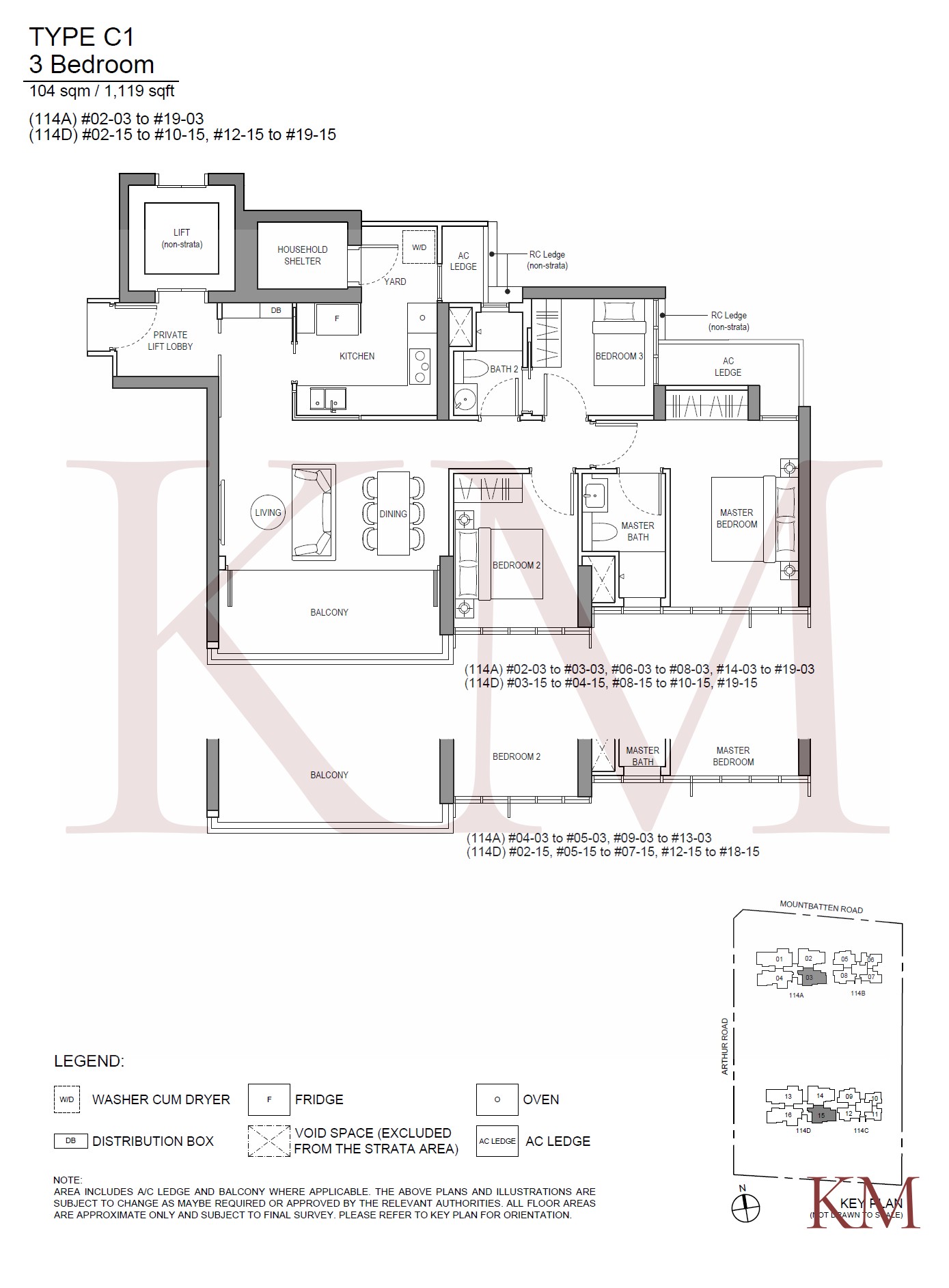 LIV@MB Type C1 floor plan, 3-bedroom