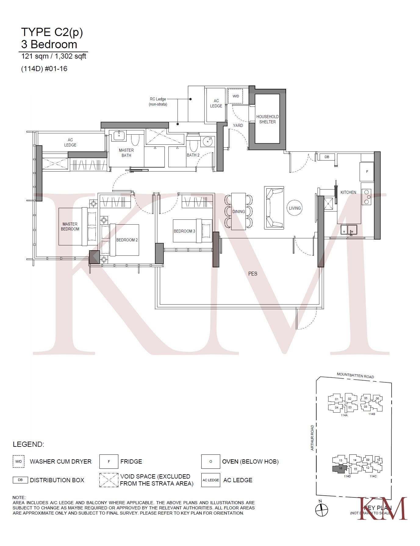 LIV@MB Type C2(p) floor plan, 3-bedroom
