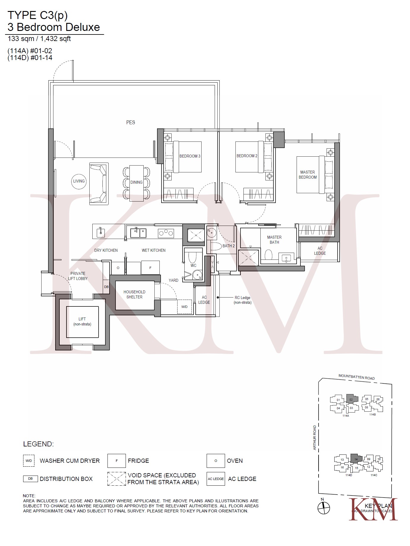 LIV@MB Type C3(p) floor plan, 3-bedroom