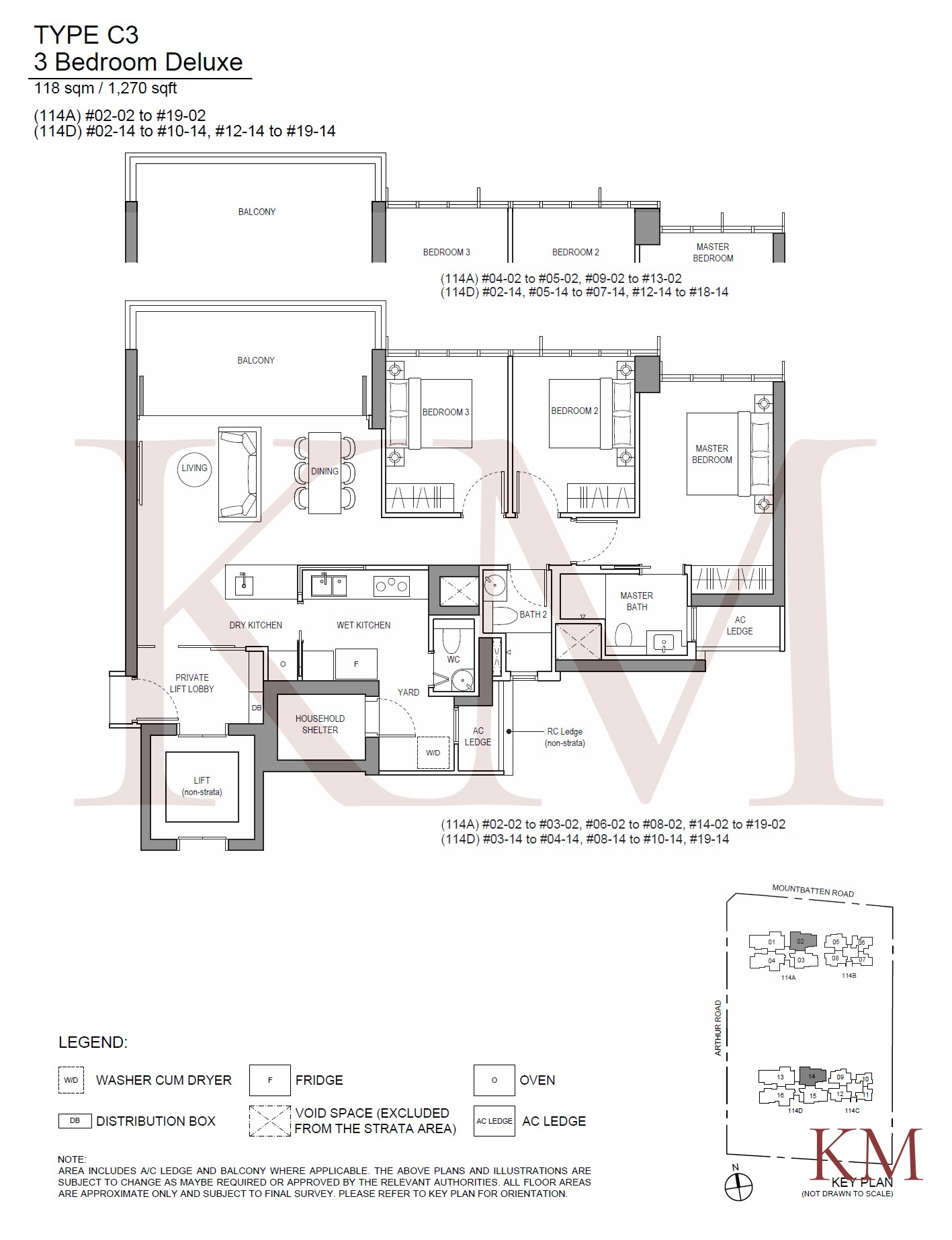 LIV@MB Type C3 floor plan, 3-bedroom