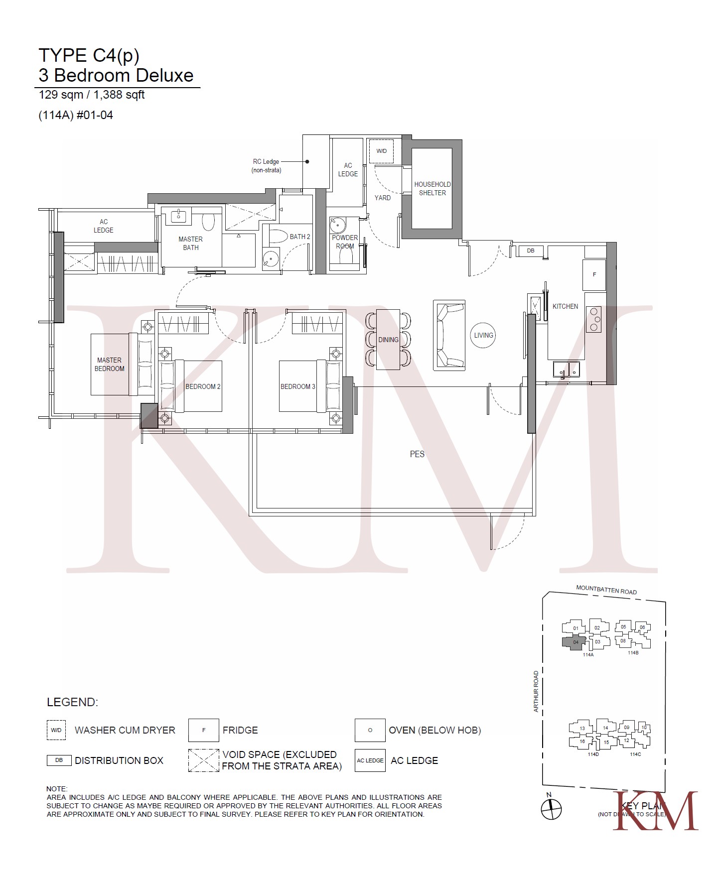 LIV@MB Type C4(p) floor plan, 3-bedroom