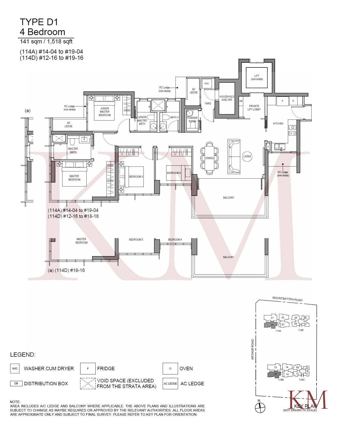 LIV@MB Type D1 floor plan, 4-bedroom