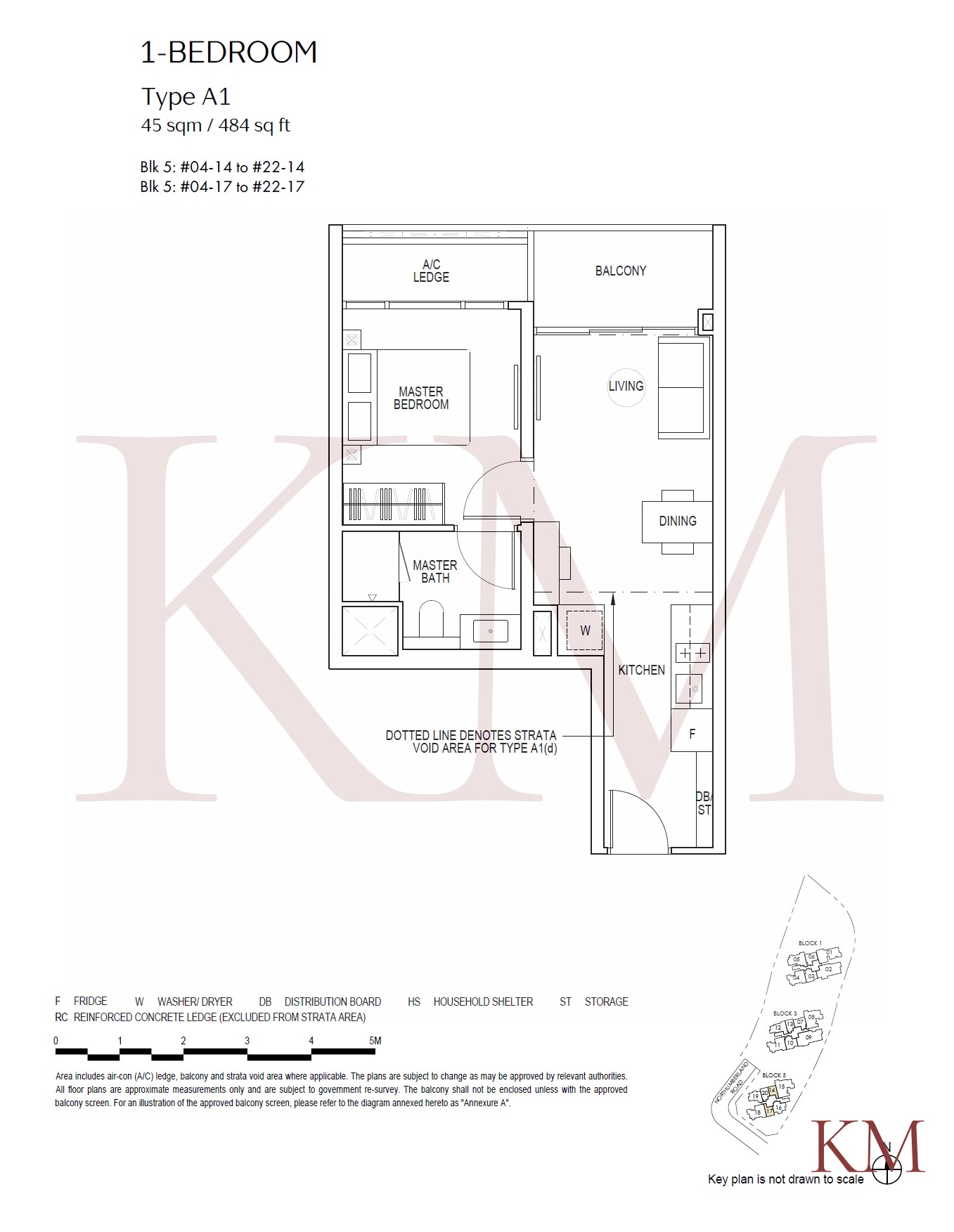 Piccadilly Grand Type A1 floor plan, 1-bedroom