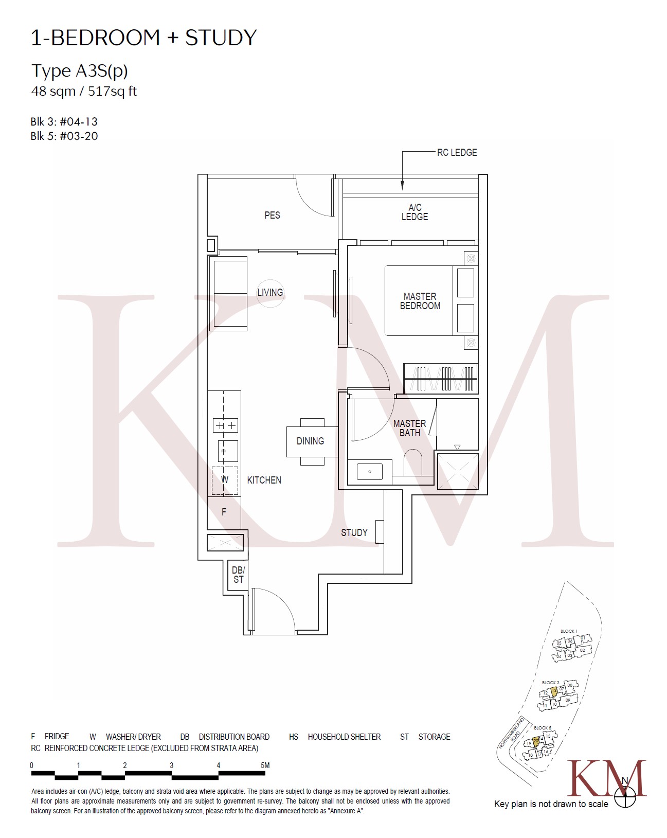 Piccadilly Grand Type A3S(p) floor plan, 1-bedroom