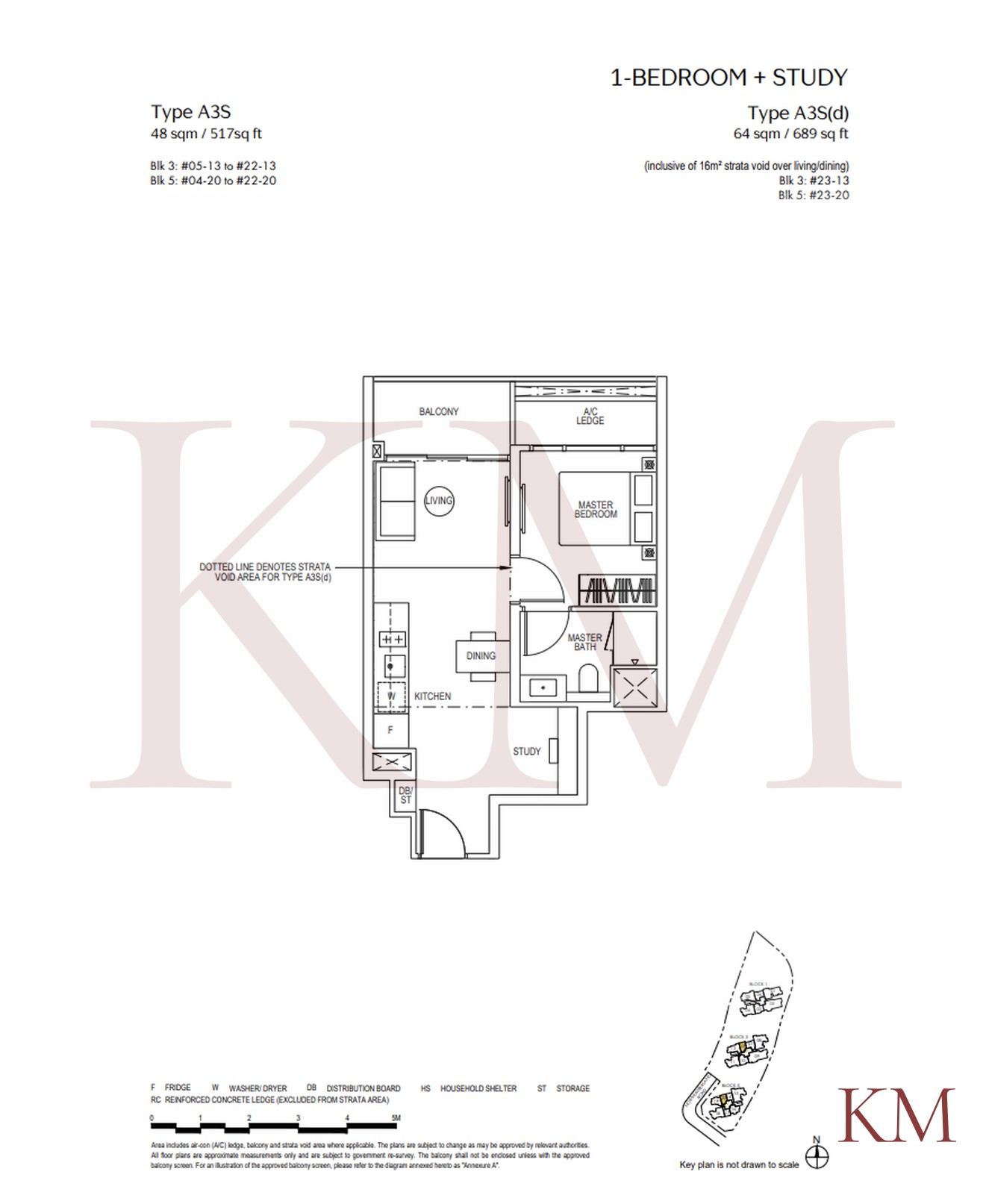 Piccadilly Grand Type A3S floor plan, 1-bedroom