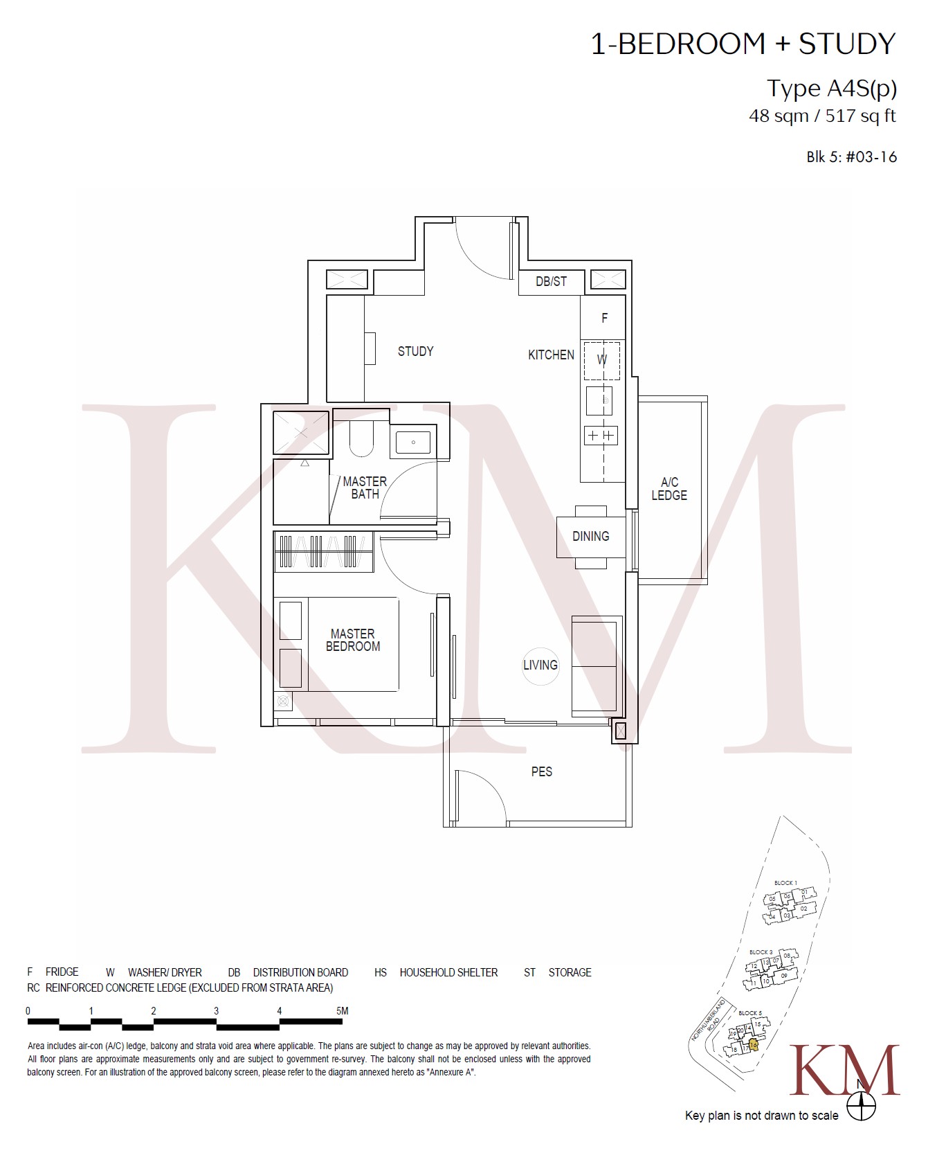 Piccadilly Grand Type A4S(p) floor plan, 1-bedroom