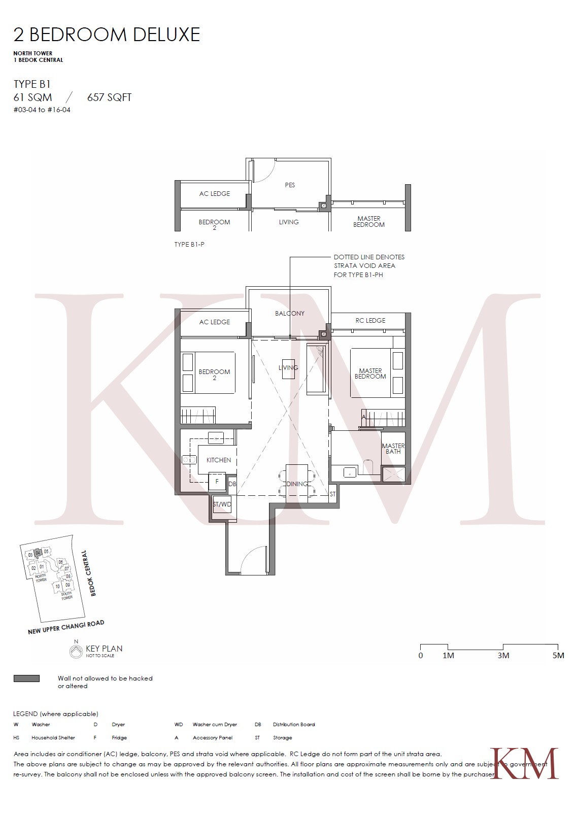 Sky Eden@Bedok Type B1 floor plan, 2-bedroom