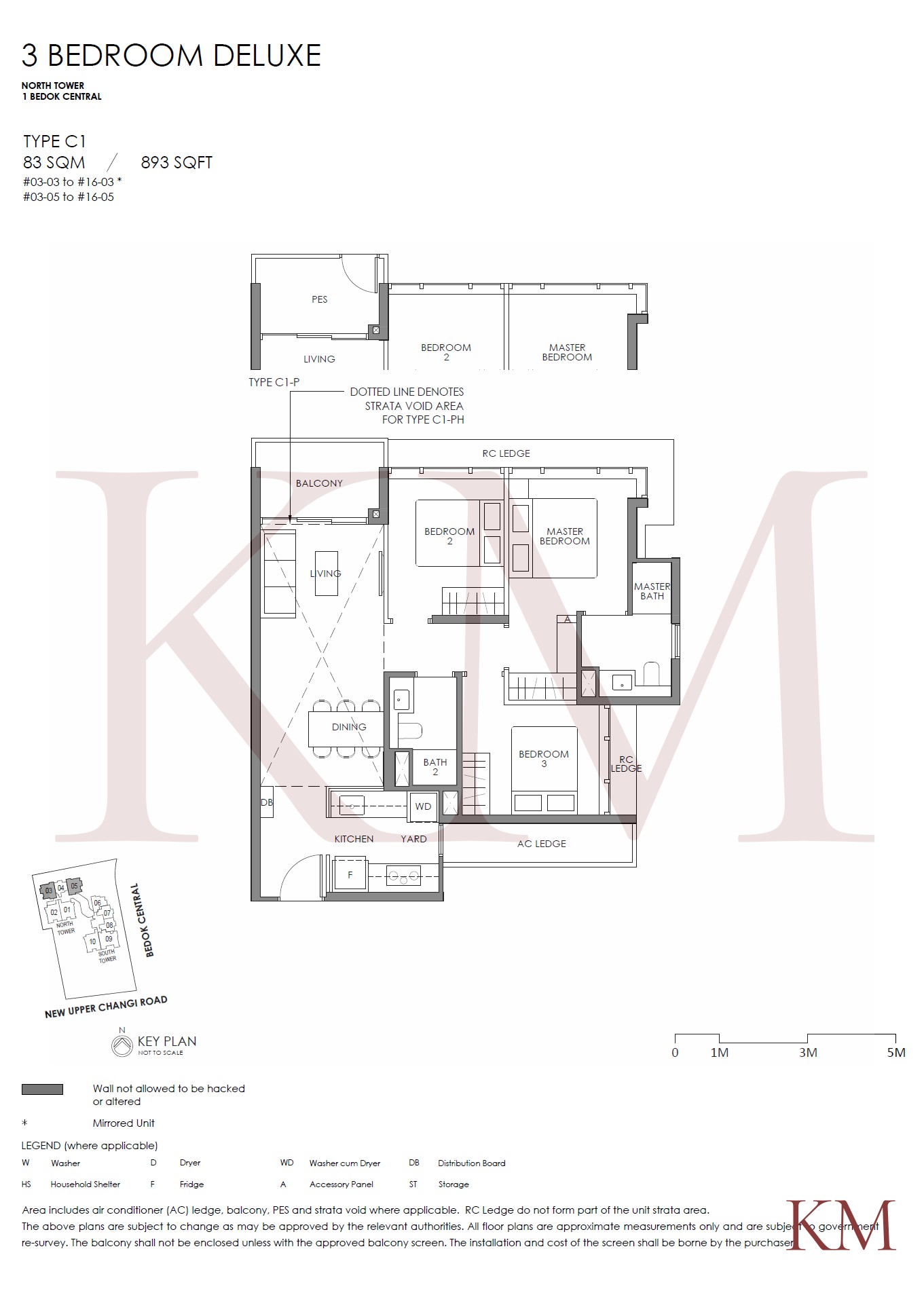 Sky Eden@Bedok Type C1 floor plan, 3-bedroom