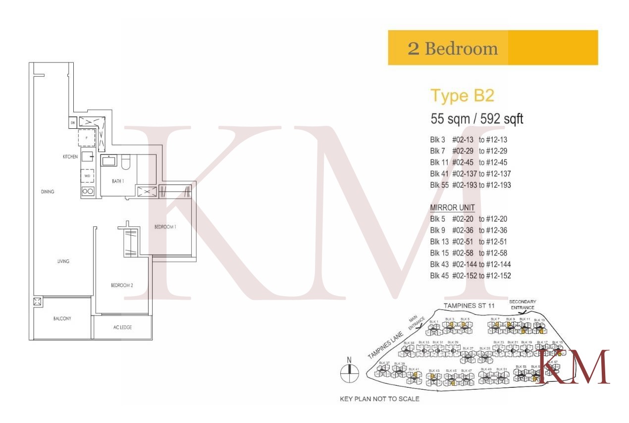 Treasure at Tampines Type B2 floor plan, 2-bedroom