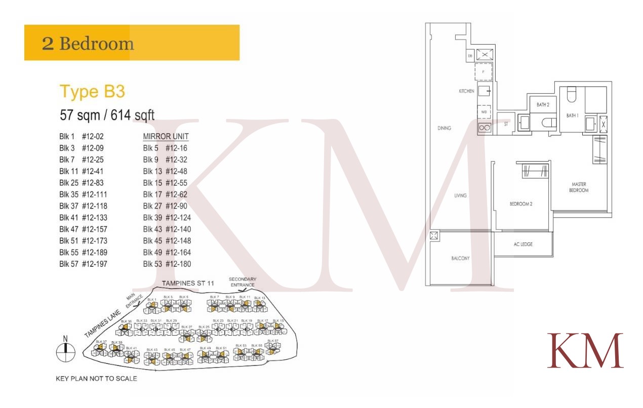 Treasure at Tampines Type B3 floor plan, 2-bedroom