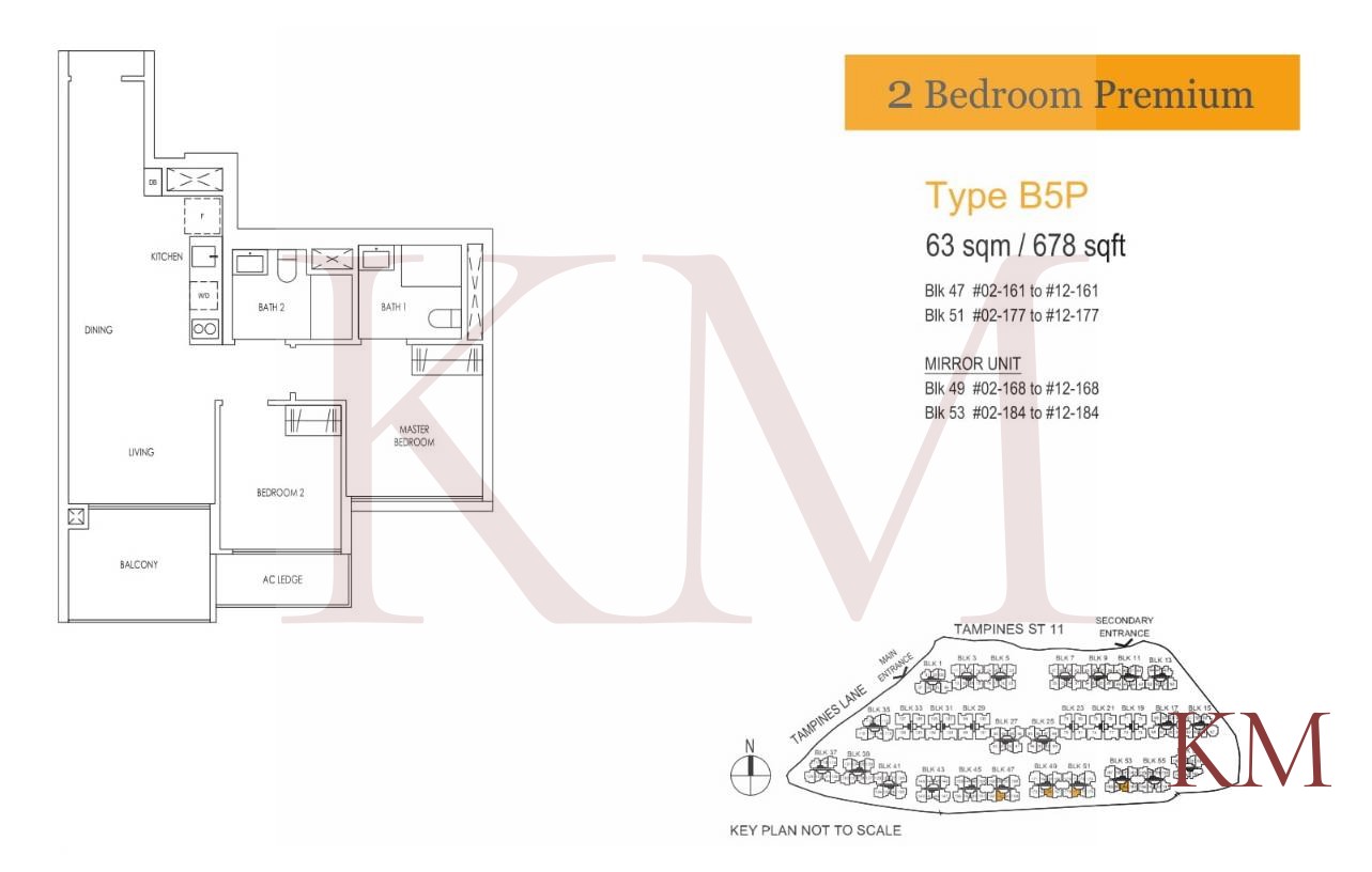 Treasure at Tampines Type B5P floor plan, 2-bedroom