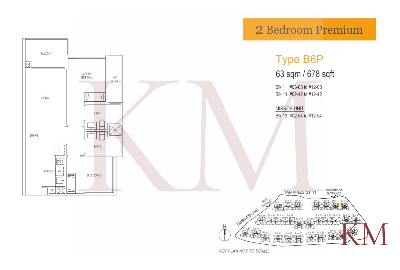 Treasure at Tampines Type B6P floor plan, 2-bedroom