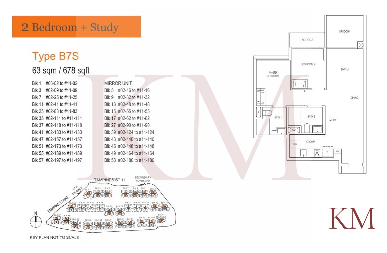 Treasure at Tampines Type B7S floor plan, 2-bedroom