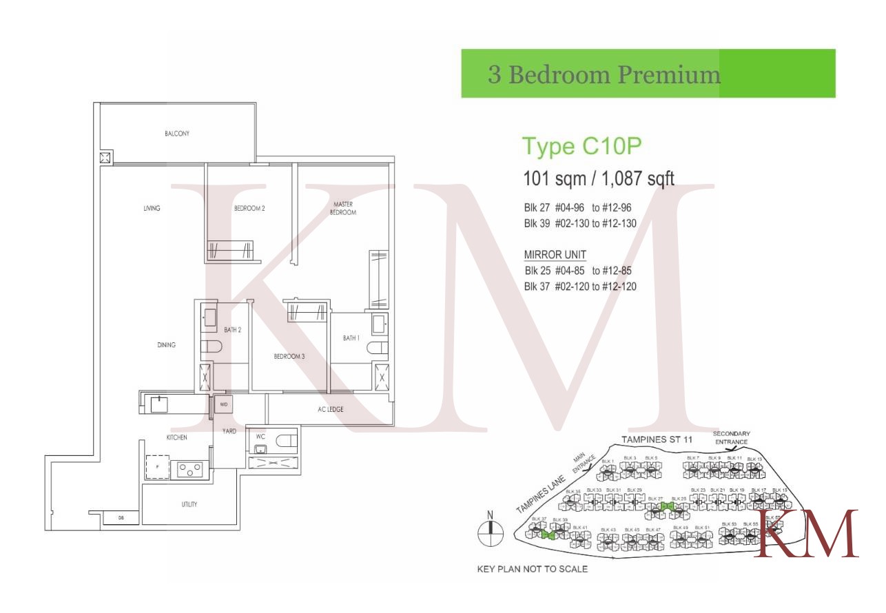 Treasure at Tampines Type C10P floor plan, 3-bedroom