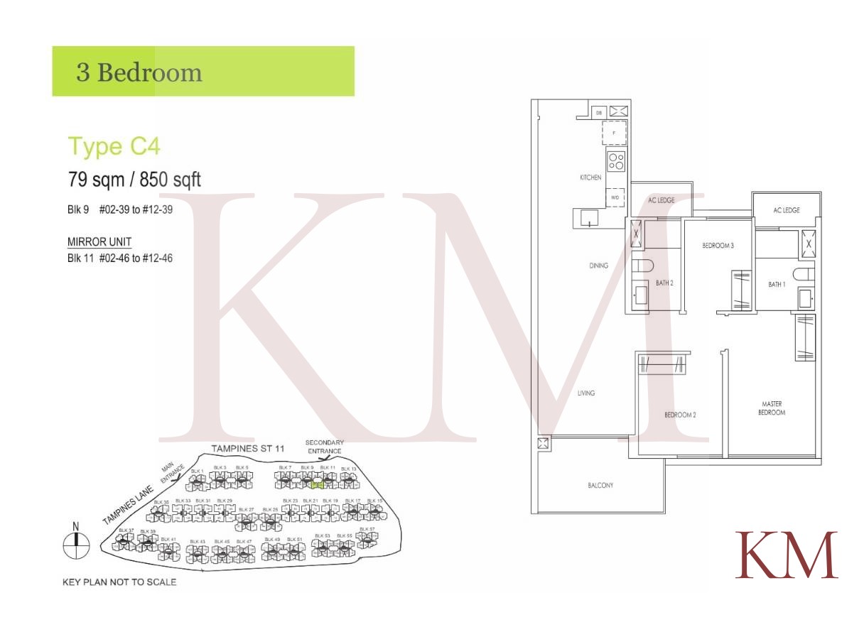Treasure at Tampines Type C4 floor plan, 3-bedroom